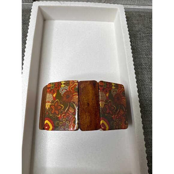 Wooden Colorful Floral Pattern Stretch Bracelet Fashion Boho Women - Picture 3 of 5